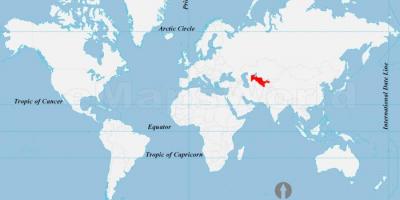 Dünya haritası üzerinde Özbekistan konumu 