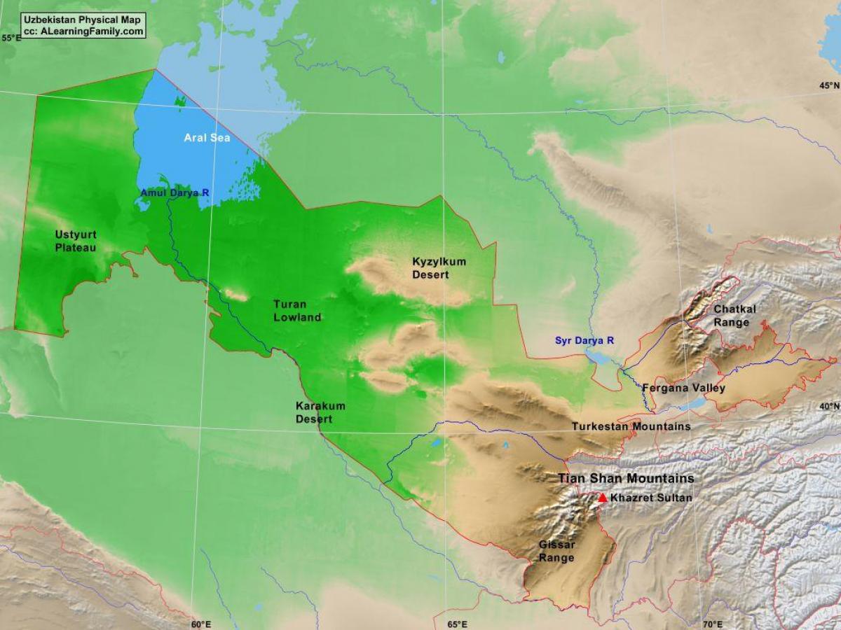 Özbekistan fiziki haritası 
