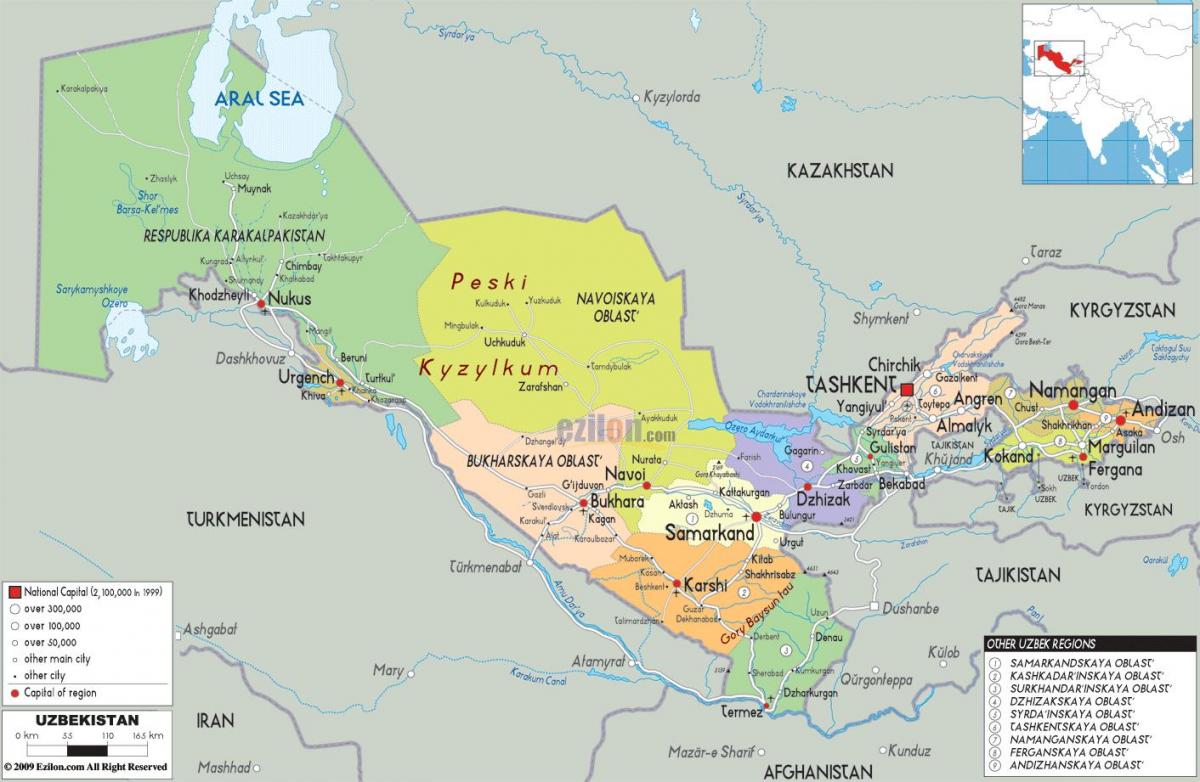 Özbekistan haritası 