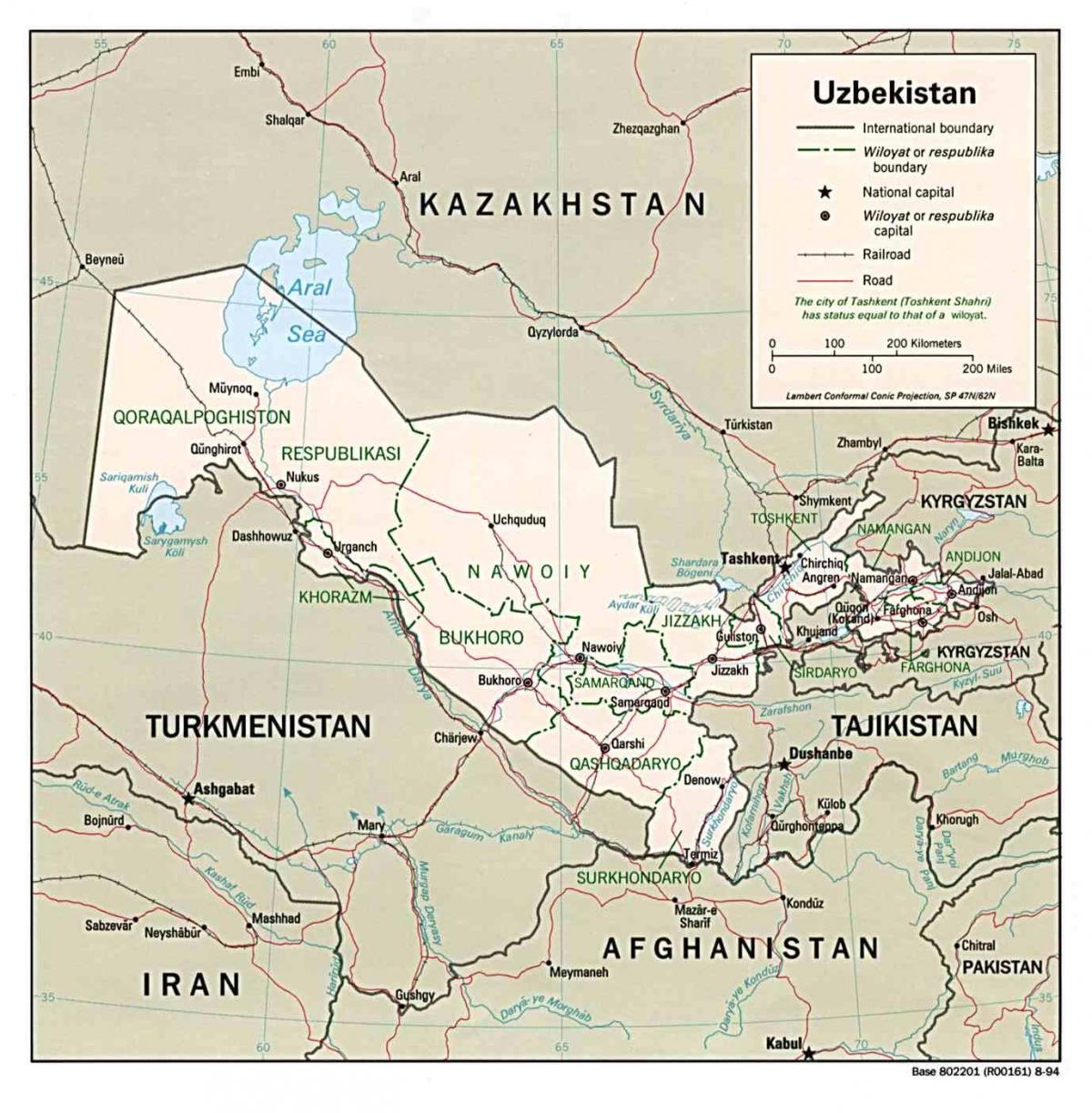 harita Özbekistan çevre ülkeler
