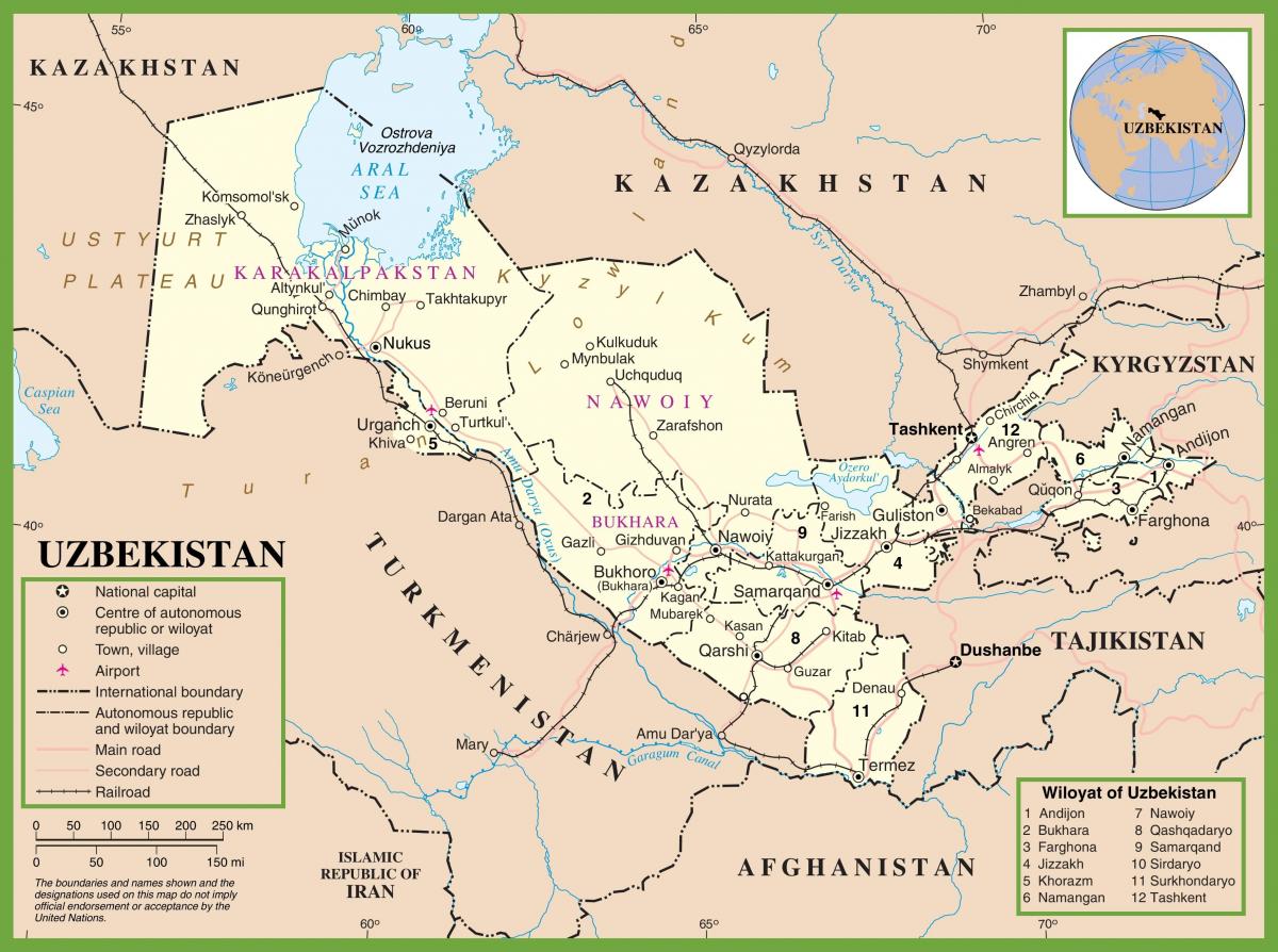 Özbekistan haritası siyasi 